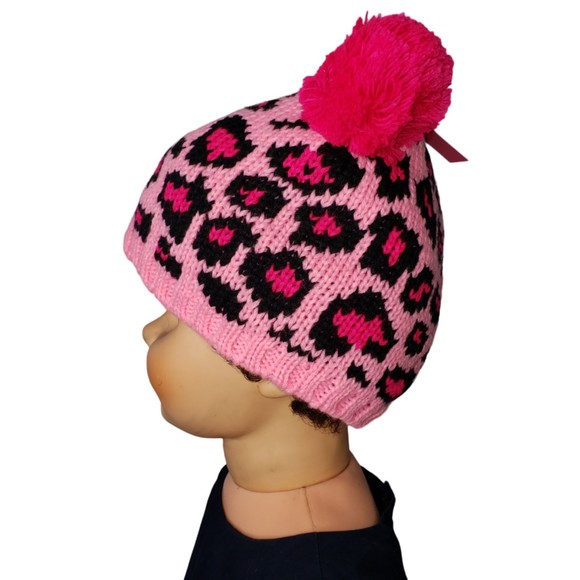 BETSEY JOHNSON KIDS Pink Leopard Winter Hat with Pom Poms - Picture 6 of 11